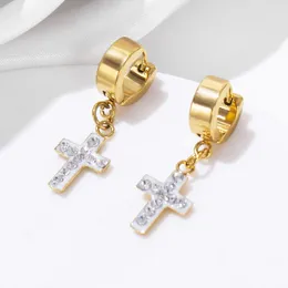 Dangle Earrings ESSFF Cross Stainless Steel Rhinestones For Men/Women Punk Gold Color Piercing Jewelry Girls