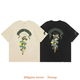 Designer Moda Roupas Mens Tees Camiseta Representa American High Street Manga Curta Desgastado Lavado Danificado Python Rock Imprimir Solto T-shirt das Mulheres dos Homens