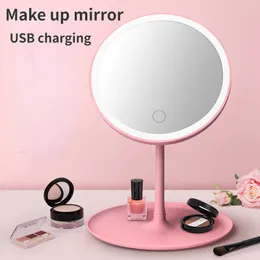 Miroirs compacts Miroir de maquillage rose de mode vanité debout miroir cosmétique grossissant 5X 10X avec lumière LED miroirs de Table de beauté blancs de bureau 231109