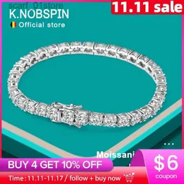 체인 knobspin d vvs1 Moissanite Tennis 팔찌 원래 S925 스털링 실버 도금 18K 화이트 골드 여성을위한 그라 팔찌 manl231115