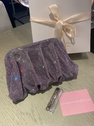 Kvällväska kvinnors lyxiga shopping kosmetikväska topp designer tote designer violet strass kvinnor handväska mode klaff glänsande wang crystal totes