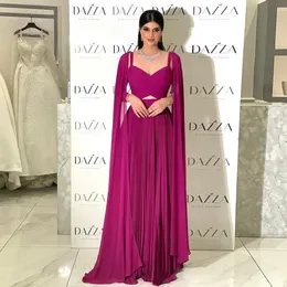 2024 Said arabo fucsia chiffon Dubai abiti da sera con maniche a mantella cinghie eleganti Sweetheart giallo donne abiti da ballo formale del partito Robe De Soiree