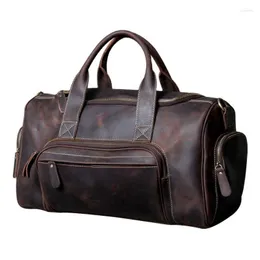 Duffel Bags High qaulity Men's Travel Bolsa de estilo retrô de couro genuíno carrega na bagagem fêmea feminina viajando mochila de mão