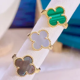 four leaf clover ring Natural Shell Gemstone Gold Plated 18K for woman designer T0P highest counter Advanced Materials European size anniversary gift 008