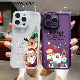 Cell Phone Cases Christmas Case For iPhone 15 14 Pro Max 12 13 Pro Max 11 Luxury Lens Protector Shockproof Soft Cover Santa Claus Elk SnowmanL2402