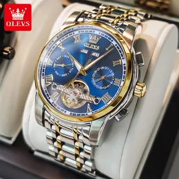 Armbanduhren OLEVS Gold Armbanduhr Automatisches Design Skelett Edelstahl Mondphase Datum Mechanische Uhr für Herren Original 231114