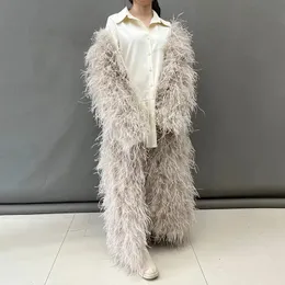 Women's Fur Faux Women Natural Ostrich Feather Coat Lady Luxury Overcoat Fashion Winter Long Fluffy Outerwear S5547 231114