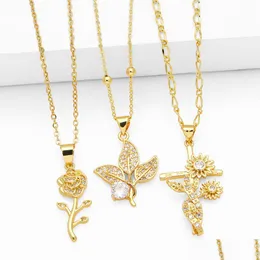 Pendant Necklaces Copper Cz White Stone Crystal Flower Necklace For Women Gold Plated Chain Lock Sunflower Jewelry Drop Delivery Jewel Dhoj5