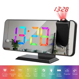 Desk Table Clocks Dynamic RGB Projection Alarm Clock Digital Auto-dimming 180° Rotation Projector Table Clock 12H24H Bedroom Electronic LED Clock 231115