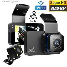 Carro dvrs Dash Cam WiFi GPS Car DVR DVR FRONT e TRASEIRA VISTA Câmera PASSHCAM 1296P HD Drive Video Video Recorder Black Box Night Vision Registrator q231115
