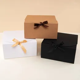 Present Wrap 6pcs Kraft White Black Box With Ribbon Chocolate Cookies Cake Package Birthday Party Wedding Baby Shower Dekoration