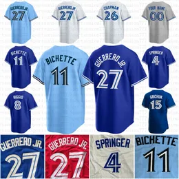 27 Vladimir Guerrero Jr. Custom Baseball Jersey 11 Bo Bichette Alejandro Kirk Alek Manoah Matt Chapman George Springer Drury Hernandez