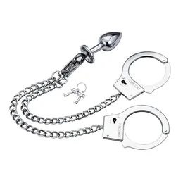 Anal Toys Adult Appliances Sex Plugs Chains Handcuffs Metal Bondage Plug with HandcuffsAnkle Cuffs Chain BDSM 231114
