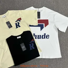 Дизайнерская модная одежда Мужские футболки Футболка Rhude American Br Racing Logo Print Oversize Свободная футболка с коротким рукавом Пара Унисекс
