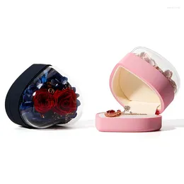 Schmuckbeutel Rose Herzförmige Eheringbox mit Display Aufbewahrung Dekoration Anhänger Tasche Geburtstagsgeschenk