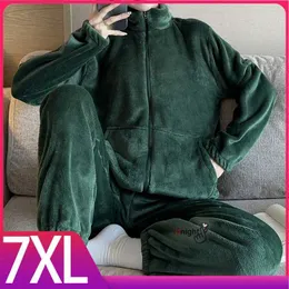 Damen-Schlaf-Lounge-Pyjama-Set, warme Winter-Nachtwäsche, Übergröße, Flanell-Samt, 2-teilige Nachtwäsche, Heimanzug, warme Nachtwäsche, 5XL, 7XL, Homewear zln231115