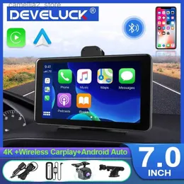 Car DVRs Develuck 4K 7" Car DVR Dashcam Carplay Android Auto Front and Rear Camera Dashboard WIFI Driving Recorder Dual Lens Mirror-link Q231115
