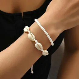 Anklets 2-Piece Fashion Beach White Shell Beads Draw String Bracelet Set Bohemian Women's Jewelry Birthday Gift