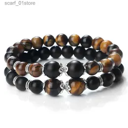 Chain High Quality Tiger Eye Stone Bracelet Women Men 8mm Natural Black Matte Round Beads Yoga Energy Bracelets Charm Jewelry PulseraL231115