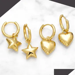 Charm Polish Gold Plated Hoops Star Earrings For Women Small Heart Circle Hie Simple Love Jewelry Drop Delivery Jewelry Earrings Dhepx