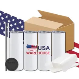EUA CA armazém tumble rWhite sublimação em branco 20 onças 25 unidades/caixa de aço inoxidável reto isolado com caneca de palha I1115