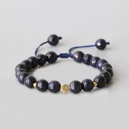 Strand Blue Sandstone Beads Gilted Hexagon Charm Adjustable Bracelet For Women Yoga Chakra Spiritual Meditation Wholesale