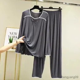 Ev Giyim Pijama Pour femme Bahar Sonbahar Yeni Eşleşen Renk Sıradan Homewear Takım Gevşek Büyük Boy Pijamalar Kadın İki Parçalı Set R231115