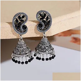 Dangle Chandelier Classic Retro Womens Leaf Rhinestone Turkish Jhumka Earrings Vintage Turkey Boho Bells Beads Tassel Drop Dhgarden Dhmp0