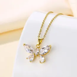 Chains ANENJERY 316L Stainless Steel Butterfly Necklace Female Zircon Insect Pendant Wholesale Gargantillas Collares