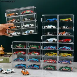 Caixas de armazenamento caixas 1/64 escala modelo de carro caixa 8 slot claro exibição prateleira brinquedo recipiente à prova de poeira para brinquedos coleção 231114