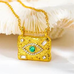 Pendant Necklaces AOMU INS French Gold Color Inlaid Crystal Green Zircon Stone Eye Square Pendants For Women Wedding Jewelry Olho Grego