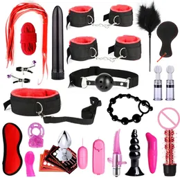 Bondage Bdsm SexLove Set BDSM Kits Adults Sex Toys for Women Men Handcuffs Nipple Clamps Whip Spanking Metal Anal Plug Vibrator Butt 231114