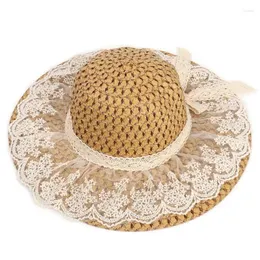 Wide Brim Hats Spring Summer Straw Hat Women With Lace Bowknot Mother Daughter Adult Kids Beach Sun Big Eave