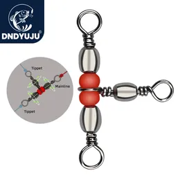 Ganchos de pesca DNDYUJU 20 a 50pcs Conector de três vias barril giratório anel de pressão com contas para anzol isca linha acessórios 231115