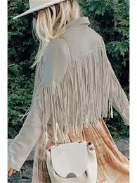 Kadın Ceketleri Charmingtrend Deri Ceket Kadın Moda Püskül Birleştirilmiş Ceket Uzun Kollu Ceket Vintage hırka kısa kadın