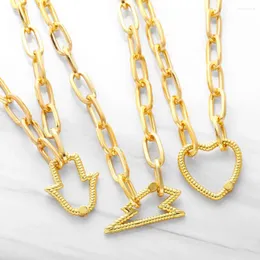 Pendant Necklaces Trendy Fatima Paper Clip Necklace For Women Thick Copper Gold Plated Heart Lighting Jewelry Nkea016