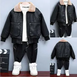 Ceketler Moda Bebek Erkek Bebek Ceket 0-12 YRS Çocuklar Kalın PU Ceket Peluş Velvet Kalın Deri Pilot Kat Çocuklar Kış Sıcak Erkek Out Giyim J231115