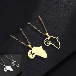 Pendant Necklaces Africa Map Berbers Stainless Steel Gold/Steel Color African Berber Symbol Jewelry For Women Men Gift