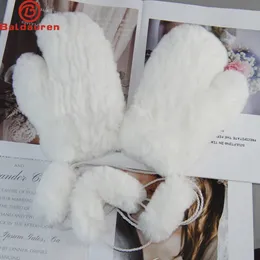 Five Fingers Gloves Winter Girls Warm Soft Genuine Fur Glove Good Elastic Women Real Fur Gloves Handmade Knitted 100% Natural Rex Rabbit Fur Mittens 231115