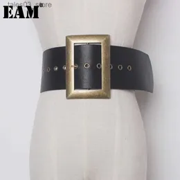 Belts Pu Leather Black Metal Big Buckle Exceed Width Belt Personality Women New Fashion All-match Spring Autumn 2023 YA59901 Q231115