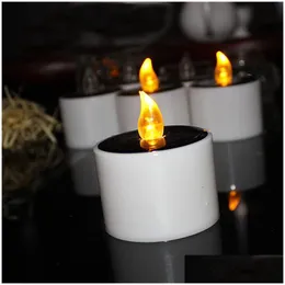 Party Decoration Yellow Flicker Solar Power LED Light Candles Flameless Nightlight Christmas ZA5265 Drop Delivery Home Garde Dhool