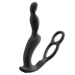 Anal Toys Silicone Male Prostate Massage Vibrator Double Ring Plug Slease Ejaculation Masturbator Adult Sex for Men 231114