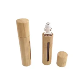 5 ml 10 ml Volle natürliche Bambus ätherisches Öl Rollerball Flasche geschnitztes Fenster Klarglas Roll On Parfümflaschen Edelstahl Roller BJ