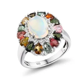 Bröllopsringar gz zongfa 925 sterling silver naturliga opal bröllop ringar för kvinnor 3.5 karat färgglada turmalin ädelsten anpassade fina smycken 231114