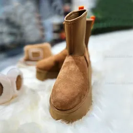 W clássico dipper botas de neve clássicas austrália tazz mini tasman plataforma de couro meias elásticas botas femininas com zíper lateral curto pelúcia sapato de algodão quente botas de tornozelo