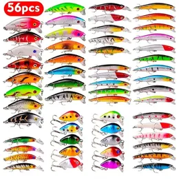 Fishing Hooks 56pcs lot Almighty Mixed Lure Bait Set With Wobbler Crankbaits Swimbait Minnow Hard Baits Spinners Carp 231115