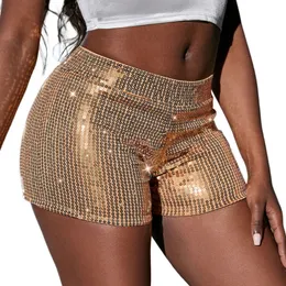 Womens Shorts Gold Sequin Slim Casual Sexy Shiny Sequins Pants Glitter Nightclub Ladies Woman Trousers 230414