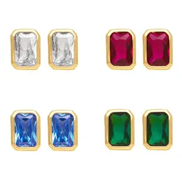 Stud Voleaf Colorf Rectangar Zircon Stud Brincos Doce Simples Versátil Pequeno e Delicado Jóias para Mulheres Vea101 Drop Delivery Jew Dhhz8