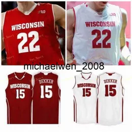 Mich28 NCAA College Wisconsin Badgers Jersey de basquete 33 Taylor Currie 34 Brad Davison 35 Nate Reuvers 44 Frank Kaminsky Costura personalizada