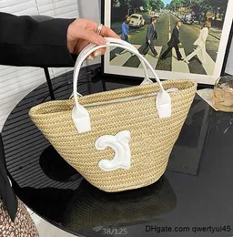 Totes 2023 New Summer Women's Fashion Woven Vegetable Basket Bag Arc De Triomphe Straw Bucket Bag Luxury Fashion Handbag Shoulder Messenger Bags 0326/23021